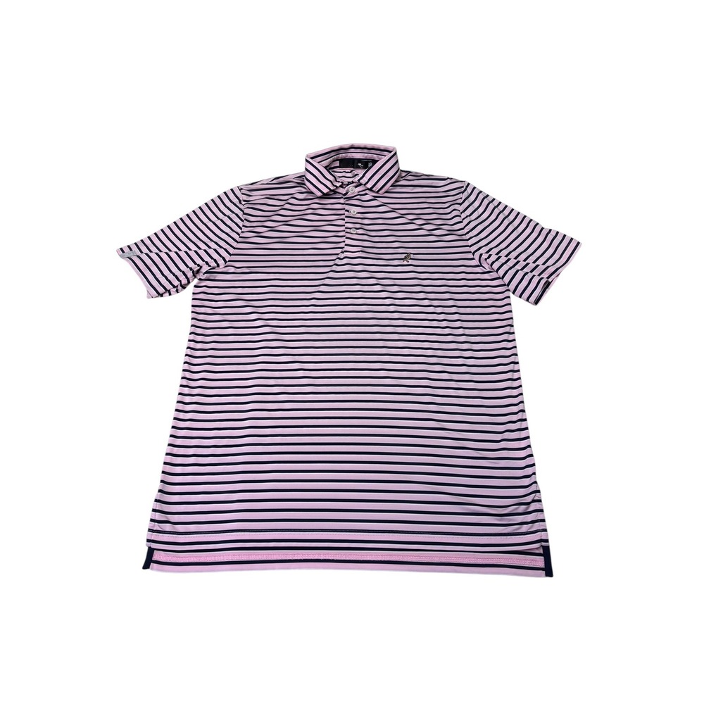 RLX Ralph‎ Lauren Mens Pink Navy Striped Bird Embroidery Golf Polo Shirt Medium